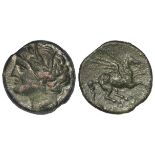 Ancient Greek, bronze litra of Syracuse, Sicily, Hieron II, obverse:- Persephane, left, reverse:-