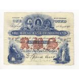 Scotland, Royal Bank of Scotland 1 Pound dated 28th August 1922, early 'square' note, signed David