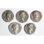 Roman Imperial silver denarii of Hadrian, little striking spilt, reverse slightly off centre, NVF/GF