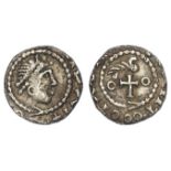 Anglo-Saxon silver sceat, Primary Phase, Series BI. Obv: Diademed bust right. / Rev: Bird on