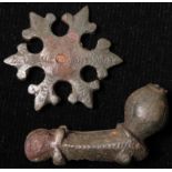 Mediaeval spur of c.52mm., 'star' being detatched, with a little light decoration, of even colour,