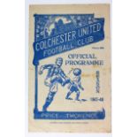 Colchester Utd programme FAC 2nd Rnd 13/12/1947 v Wrexham. Unusual 4 page programme for such an