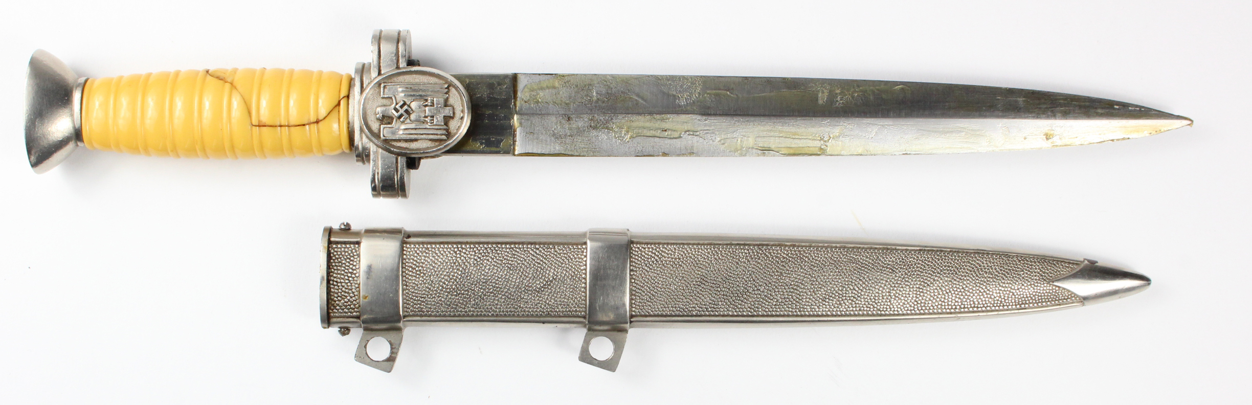 German Nazi Red Cross Dagger, large split to handle grip.