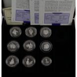 Lady of The Century Silver Proof issues (9) Crown-size x7 along with two smaller coins. aFDC - FDC