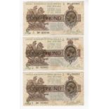 Warren Fisher 1 Pound (3) issued 1923 serial F1/71 455702, J1/30 053967 & M1/19 235944 (T31,