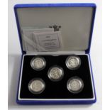 One Pound Silver Proof five coin set 1997 - 2000 along with 2003. FDC cased with certificated