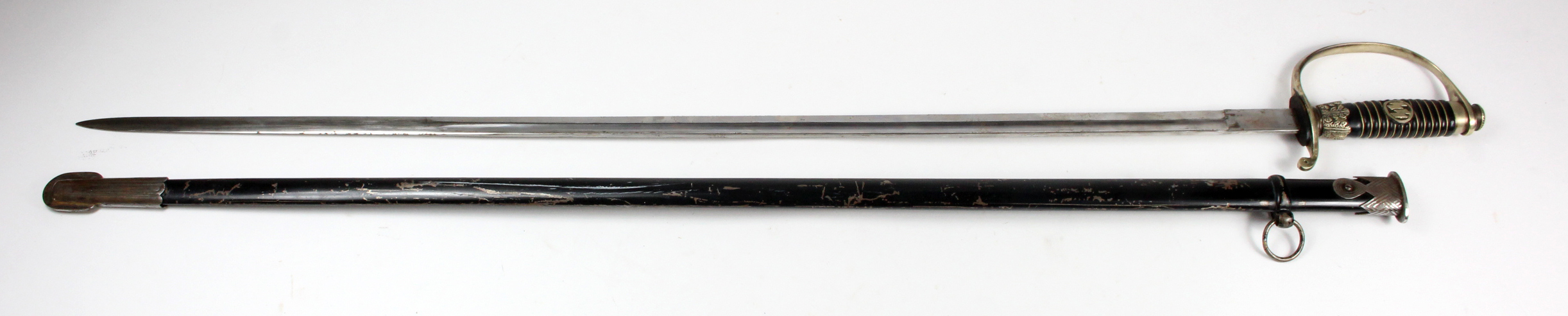 German SS sword clean unmarked blade, scabbard finish worn
