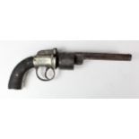 Revolver: A Transitional Pattern bar hammer, 6 shot percussion revolver. Barrel 5.25" worn some