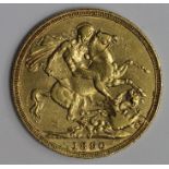 Sovereign 1890M, Melbourne Mint, Australia, cleaned GF