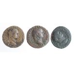 Vespasian ases, reverse:- Standing female, F/NF, with a ditto, reverse:- Altar-enclosure, Sear 2360,