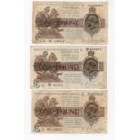 Warren Fisher 1 Pound (3) issued 1923 serial C1/86 655437, H1/30 640451 & L1/79 059871 (T31,