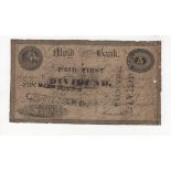 Wales Provincial note Mold Bank Flintshire, 5 Pounds dated 25th May 1829, serial no. 1759, for Saml.