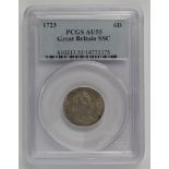 Sixpence 1723ssc. PCGS slabbed as AU55.