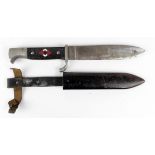 German Hitler Youth dagger with scabbard and leather frog. Blade maker marked 'RZM M7/27 1940'. (