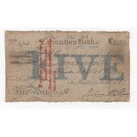 Wales Provincial note Carmarthen Bank, 5 Pounds dated September 1928, for Waters, Jones & Co.,