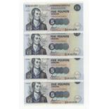 Scotland, Clydesdale Bank PLC (4), 5 Pounds dated 21st July 1996, a set of 4 x 5 Pounds featuring