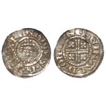 Henry II silver penny, Short Cross, Class 1b, curls 2/5, with stop before 'REX', obverse reads:-