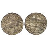 Aethelred II silver penny, Long Cross type, Spink 1151, reverse reads:- +AELFRYD M,O LVND, London