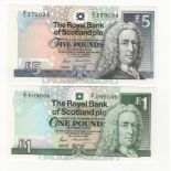 Scotland, Royal Bank of Scotland (2), both scarce REPLACEMENT notes with prefix 'Z/1', 5 Pounds