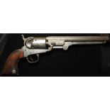 Revolver: A Colt Model 1851 Navy Revolver SN:32527 which dates it to 1855. All numbers match.