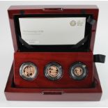 Three coin set 2018 (Sovereign, Half Sovereign & Quarter Sovereign). Proof FDC in the plush box of