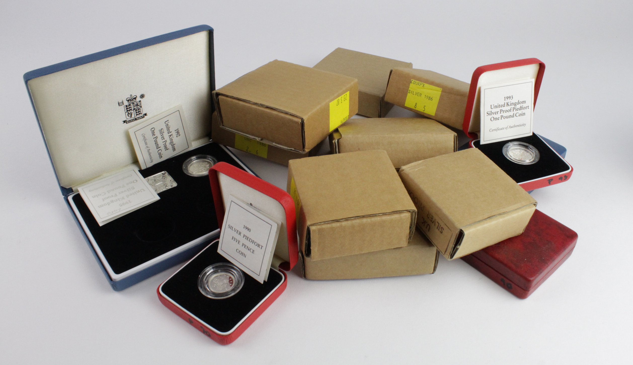 GB Royal Mint cased silver proof and BU coins (16) 1980s-2000, several of these are housed in two-