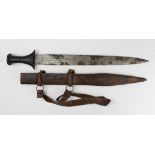 East African Sword possibly from The Sudan. Short spear point blade 17.5" with simple pictures of