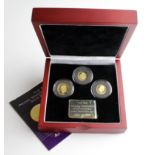 Tristan da Cunha Three coin set 2010 (Five Pounds 17mm dia, Quarter Sovereign 14mm dia & Quarter