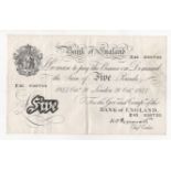 Peppiatt 5 Pounds dated 21st October 1944, serial E43 030733, London issue on thick paper, (B255,