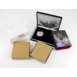 GB Royal Mint (6) silver proof £5 coins: 1990, 1998, 2000 QM, 2002, 2002 QM, and 2005, all cased