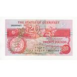 Guernsey 20 Pounds issued 1991 - 1995, orange/red signature M.J. Brown, LOW serial B000063, (TBB