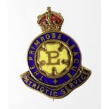 Tribute/Patriotic type Primrose League brass & enamel badge - reads on scroll "Patriotic Service".