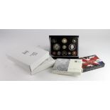 Royal Mint : Three deluxe leather cased proof sets 2005, 2006, 2008, plus two BU 1oz silver