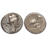 Roman Republican silver denarius, Rome Mint 55 B.C., of A.Plautius, reverse:- Bacchius the Jew
