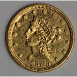 USA gold $2½ 1889 better than VF with a few light scratches and once lightly cleaned
