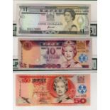 Fiji (3), a set of third party graded notes, 50 Dollars issued 2002 serial M431800 (TBB B519,