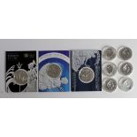 GB Silver Britannias (9) 2000, 01, 02, 03, 05x3, 07 & 2008, aUnc/Unc some with slight toning