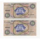 Scotland, Bank of Scotland 1 Pound (2) dated 17th July 1968, a pair of consecutively numbered notes,