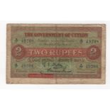 Ceylon 2 Rupees dated 1st March 1917, scarce only date of issue for this early design, serial A/17