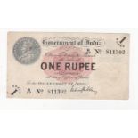 India 1 Rupee dated 1917, portrait King George V at top left, signed Gubbay, prefix B for Bombay