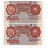 Beale 10 Shillings (2) issued 1950, a pair of LAST SERIES notes with consecutive serial numbers