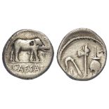 Julius Caesar silver denarius, struck Italy 49 B.C., obverse Elephant walking right, trampling on