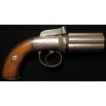 Revolver: A decent 6 shot 'Pepperbox' bar hammer percussion revolver circa 1840. In good condition