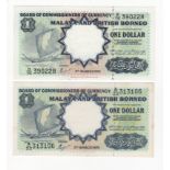 Malaya & British Borneo (2), 1 Dollar dated 1st March 1959, serial A/22 313106 and B/19 390228, (TBB