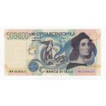 Italy 500,000 Lire dated 6th May 1997, final pre Euro issue, portrait Raffaello at right, serial