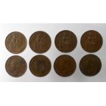 GB Pennies (8) all 1950 VF - GVF