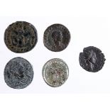 Tetricus II, small bronze, reverse:- Sacrficial implements, VF, with a Constantine I, billon follis,