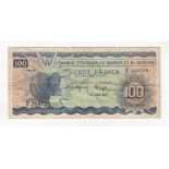 Rwanda & Burundi 100 Francs dated 15th September 1960, Zebu at left, serial F568796 (TBB B105a,