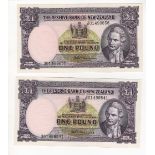 New Zealand 1 Pound (2) issued 1960 - 1967, signed Fleming, scarce last prefix of issue 301 499636