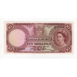 Fiji 10 Shillings dated 1st October 1965, last date and prefix of issue, portrait Queen Elizabeth II